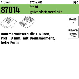 Hammerkopfmutter Stahl galvanisch verzinkt 8 mm, hohe Form - Hammerkopfmuttern