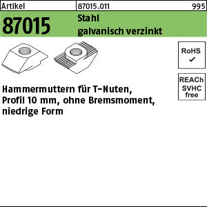 Hammerkopfmutter Stahl galvanisch verzinkt 10 mm, niedrige Form - Hammerkopfmuttern