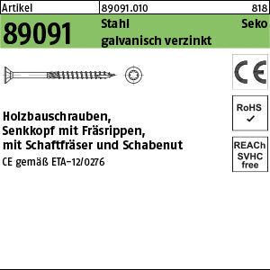 Holzbauschrauben CE Stahl Torx galvanisch verzinkt (Senkkopf-Torx) - Holzbauschrauben