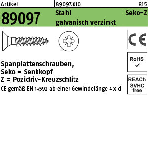 Spanplattenschrauben Senkkopf Stahl Pozidriv/Kreuzschlitz galvanisch verzinkt (Senkkopf-Pozidriv) - Spanplattenschrauben