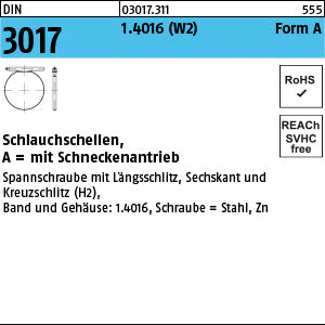 DIN 3017 A 8- 12/ 7, 5 C6 -W2 galvanisch verzinkt, 1.4016 - Schlauchschellen