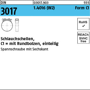 DIN 3017 1.4016 C1 17- 19/18 -W2 Schraube galvanisch verzinkt - Schlauchschellen