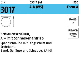 DIN 3017 A4 8- 16/ 9 C7 -W5 Niro-Stahl A - Schlauchschellen
