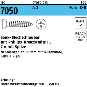 ISO 7050 A2 Form C Phillips/Kreuzschlitz - Blechschrauben