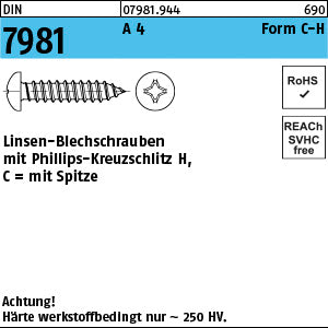 DIN 7981 A4 Form C Phillips/Kreuzschlitz - Blechschrauben