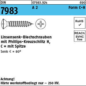 DIN 7983 A2 Form C Phillips/Kreuzschlitz - Linsensenk-Blechschrauben