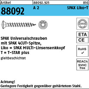 SPAX A2 Torx Wellenschliff, Linsensenkkopf A2 (Linsenkopf)