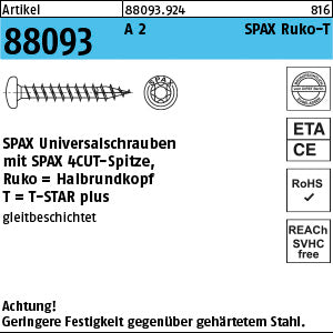SPAX A2 Torx Wellenschliff, Rundkopf, mit Vollgewinde A2