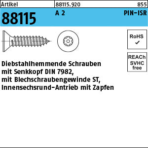 Sicherheits Schrauben (D7982) A2 mit PIN-Innensechsrund T10 - Sicherheitsschrauben(D7982)