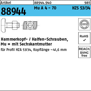 Halfenschrauben HZS 53/34 A4-70 - Halfenschraube