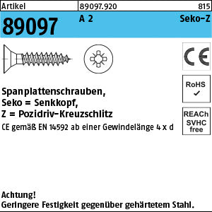Spanplattenschrauben Senkkopf A2 Pozidriv/Kreuzschlitz Vollgewinde (Senkkopf-Pozidriv) - Spanplattenschrauben