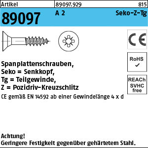 Spanplattenschrauben Senkkopf CE A2 Pozidriv/Kreuzschlitz Teilgewinde (Senkkopf-Pozidriv) - Spanplattenschrauben