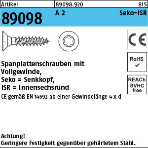 Spanplattenschrauben Senkkopf A2 Torx Vollgewinde (Senkkopf-ISR) - Spanplattenschrauben