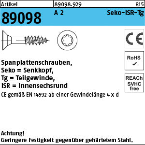 Spanplattenschrauben Senkkopf CE A2 Torx Teilgewinde (Senkkopf-ISR) - Spanplattenschrauben
