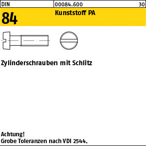 DIN 84 Kunststoff Polyamid - Zylinderschrauben mit Schlitz