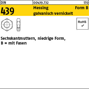 DIN 439 Messing BM 3 galvanisch vernickelt - Sechskantmuttern