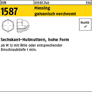 DIN 1587 Messing galvanisch verchromt Messing Cr - Sechskant-Hutmuttern