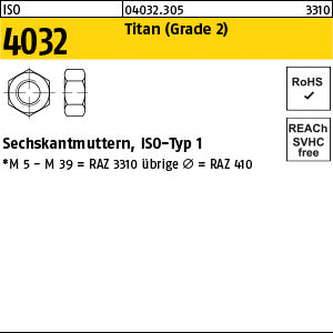 ISO 4032 Titan Grade II Ti - Sechskantmuttern