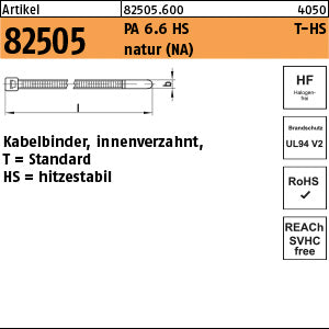 PA 6.6 Kabelbinder, natur, T 18R-HS - Kabelbinder, Form T-HS