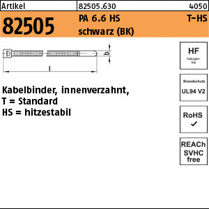 PA 6.6 Kabelbinder, schwarz, T 18R-HS - Kabelbinder, Form T-HS