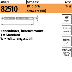 PA 6.6 W Kabelbinder, schwarz, T 18R-W - Kabelbinder, Form T-W