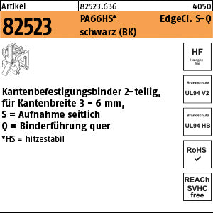 Befestigungsbinder mit Edgeclip PA66HS schwarz S-Q - Befestigungsbinder