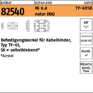 PA 6.6 B = max. 4 Befestig-Sockel, natur, Senkkopf TY3G1S - Befestigungss, natur