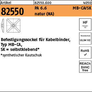 PA 6.6 B = max. 5, 4 Befestigungssockel, natur, Senkkopf MB4CA(S) - Befestigungss., natur