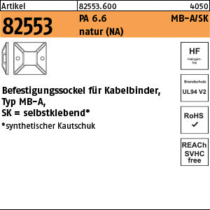 PA 6.6 B = max. 5, 4 Befestig-Sockel, natur, Senkkopf MB4A - Befestigungssockel