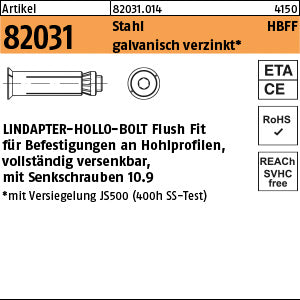 LINDAPTER-Hollo-Bolt St./10.9 HBFF 08-Größe 1 galvanisch verzinkt