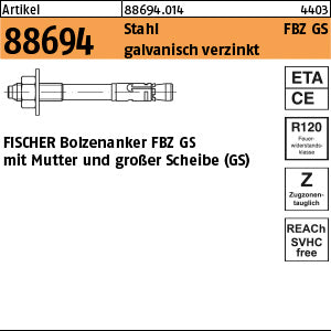 FISCHER-Bolzenanker Stahl galvanisch verzinkt FBZ 8/10 GS