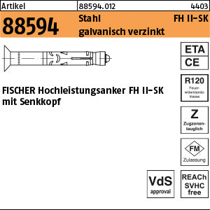 FISCHER-Hochleistungsanker galvanisch verzinkt, FH II 10/ 15 Senkkopf