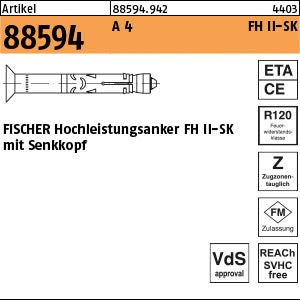 FISCHER-Hochleistungsanker A4 FH II 12/ 15 Senkkopf