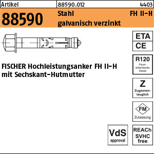 FISCHER-Hochleistungsanker galvanisch verzinkt FH II 10/ 10 H