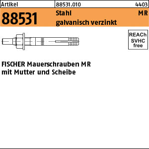 FISCHER-Mauerschrauben MR 8 Stahl galvanisch verzinkt, mit Mutter und Scheibe