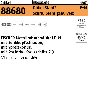 FISCHER Metall-Rahmendübel F-M Stahl galvanisch verzinkt F 10 (Senkkopf-Pozidriv) - Metall-Rahmendübel