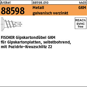 FISCHER-Gipskartondübel GKM Metall, galvanisch verzinkt