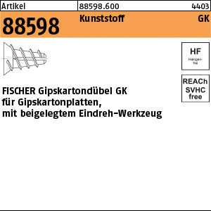 FISCHER-Gipskartondübel GK Kunststoff, mit je 1 Setzwerkzeug
