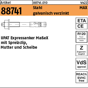 UPAT MAX-Expressanker Stahl Zn 8 / 10 / 75 mit ETA-Zulassung
