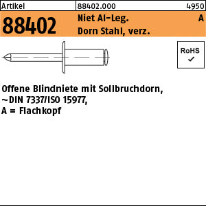 Blindniete Alu/Stahl verzinkt FLAKO A - Offene Blindniete