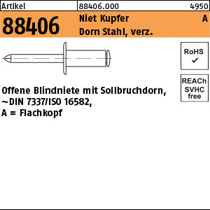 Blindniete Cu/Stahl verzinkt FLAKO A - Offene Blindniete