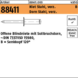 Blindniete Stahl verzinkt Senkkopf B - Offene Blindniete