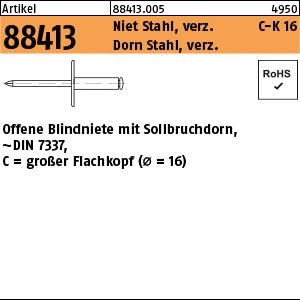 Blindniete Stahl verzinkt FLAKO K 16 - Offene Blindniete