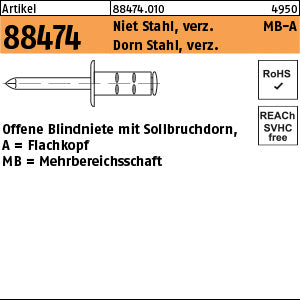 PolyGrip Mehrbereichs-Blindniete St./Stahl verzinkt - Offene Blindniete