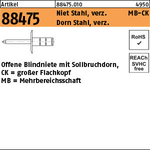 PolyGrip Mehrbereichs-Blindniete St./Stahl verzinkt K 9, 5 - Offene Blindniete