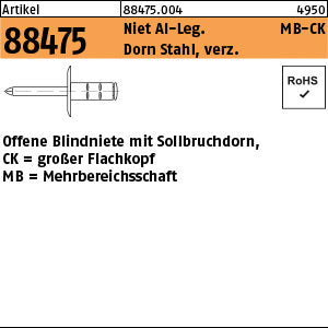 PolyGrip Mehrbereichs-Blindniete Alu/Stahl verzinkt K 9, 5 - Offene Blindniete