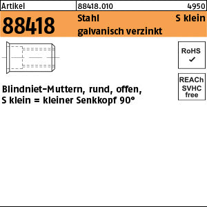 Blindniet-Mutter. Stahl galvanisch verzinkt klein Senkkopf / 0, 25 - 3, 0 - Blindnietmuttern
