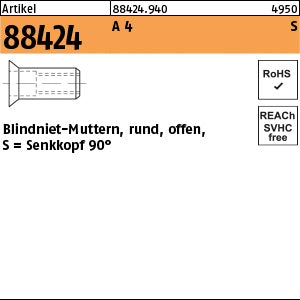 Blindnietmuttern A4 Senkkopf / 1, 5 - 3, 0 - Blindnietmuttern