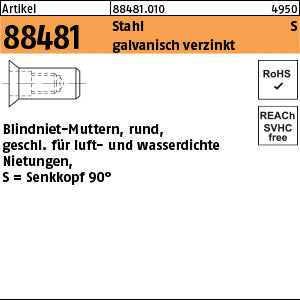Blindnietmu. geschlossen St.Zn Senkkopf / 1, 5 - 3, 5 - Geschlos. Blindnietmu.