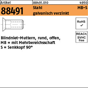 Mehrbereichsblindnietmu. Stahl Senkkopf / 1, 5 - 6, 0 - Mehrbereichsblindnietm